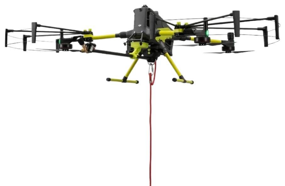 Ciężki dron przemysłowy DJI Matrice 400 z lancą ciśnieniową i osłonami rotorów